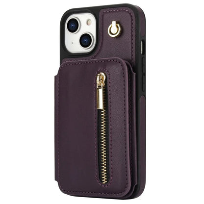 For iPhone 14 Plus Case Kickstand Zipper Pocket Leather+TPU Phone Cover
