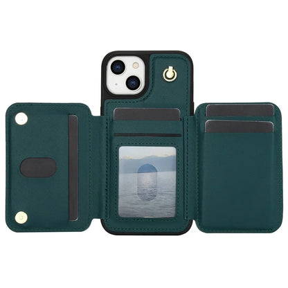 For iPhone 13 Case Zipper Pocket Kickstand Leather+TPU Phone Cover with 2 Straps