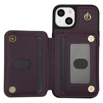 For iPhone 13 Case Zipper Pocket Kickstand Leather+TPU Phone Cover with 2 Straps