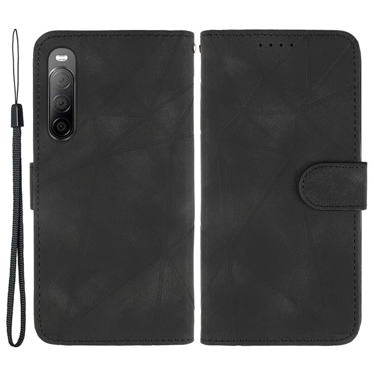 For Sony Xperia 10 IV 5G Case Leather Line Pattern Flip Phone Cover