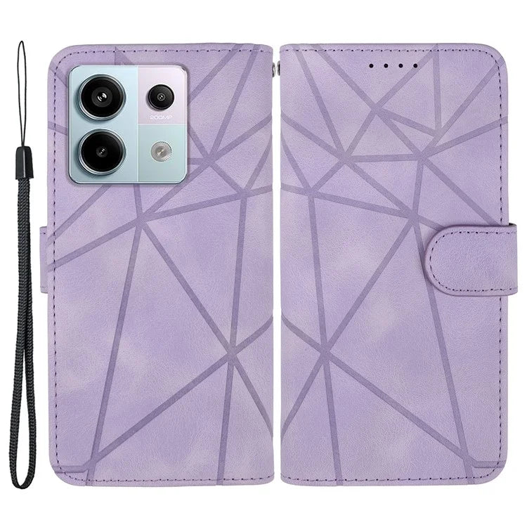 For Xiaomi Redmi Note 13 4G Case Line Pattern Leather Phone Cover Magnetic Clasp Stand