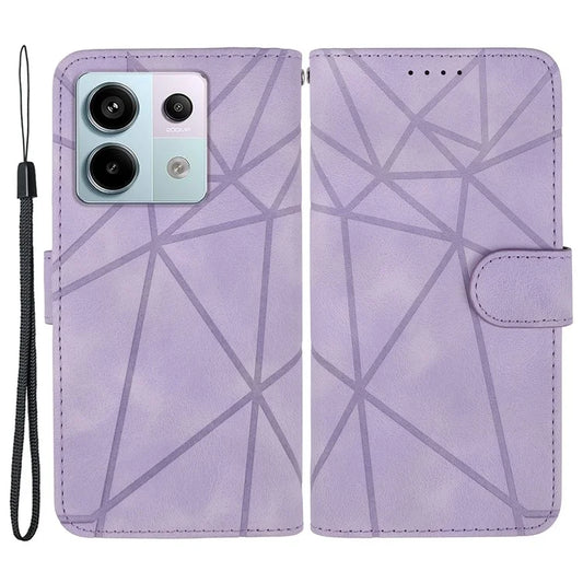 For Xiaomi Redmi Note 13 4G Case Line Pattern Leather Phone Cover Magnetic Clasp Stand