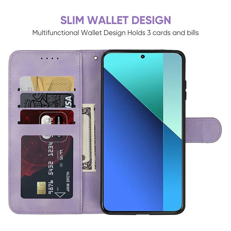 For Xiaomi Redmi Note 13 4G Case Line Pattern Leather Phone Cover Magnetic Clasp Stand