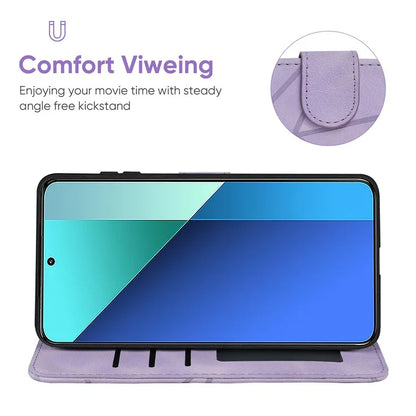 For Xiaomi Redmi Note 13 4G Case Line Pattern Leather Phone Cover Magnetic Clasp Stand