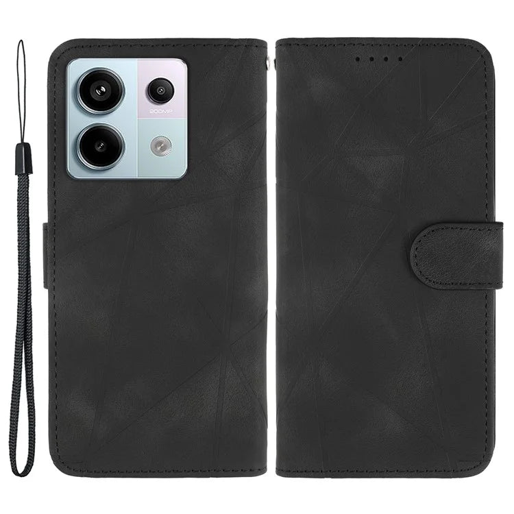 For Xiaomi Redmi Note 13 4G Case Line Pattern Leather Phone Cover Magnetic Clasp Stand
