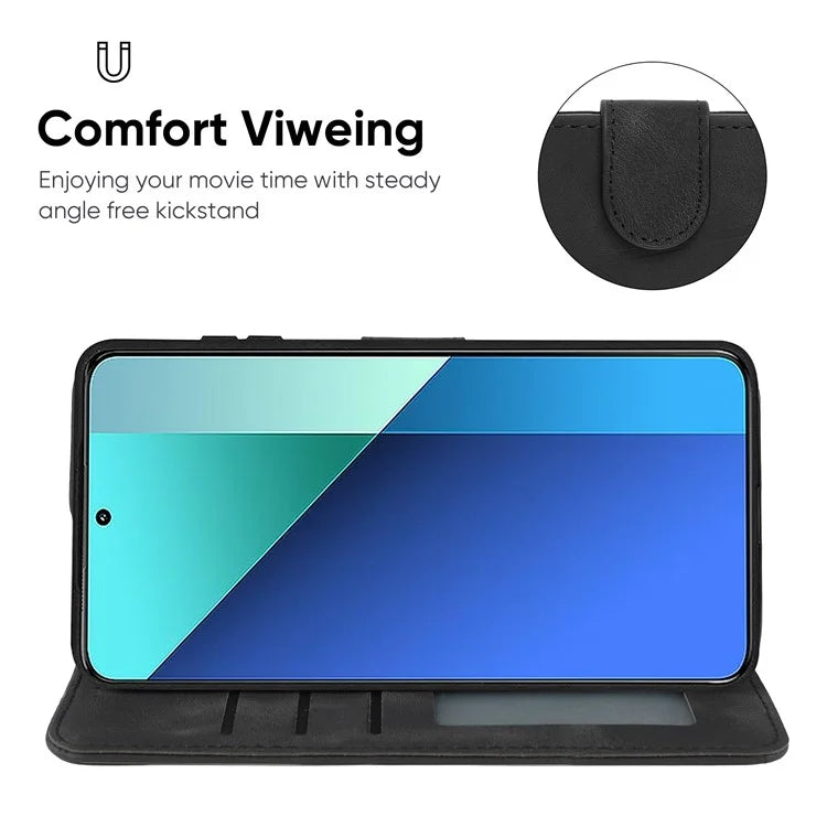 For Xiaomi Redmi Note 13 4G Case Line Pattern Leather Phone Cover Magnetic Clasp Stand
