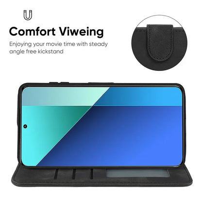 For Xiaomi Redmi Note 13 4G Case Line Pattern Leather Phone Cover Magnetic Clasp Stand