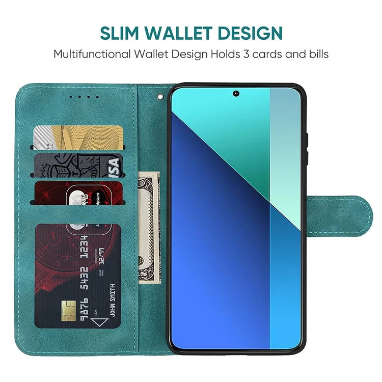 For Xiaomi Redmi Note 13 4G Case Line Pattern Leather Phone Cover Magnetic Clasp Stand
