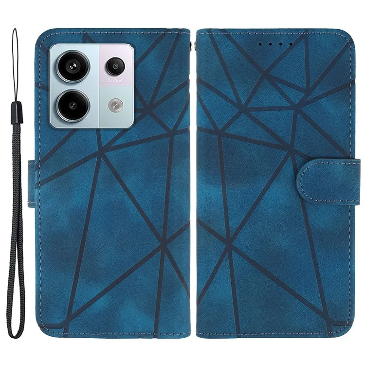 For Xiaomi Redmi Note 13 4G Case Line Pattern Leather Phone Cover Magnetic Clasp Stand