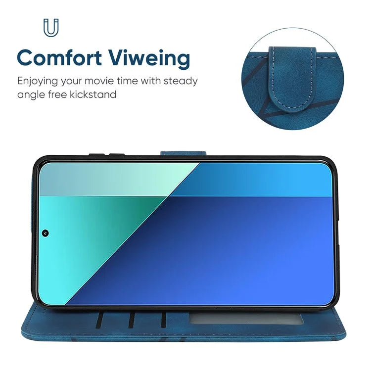 For Xiaomi Redmi Note 13 4G Case Line Pattern Leather Phone Cover Magnetic Clasp Stand