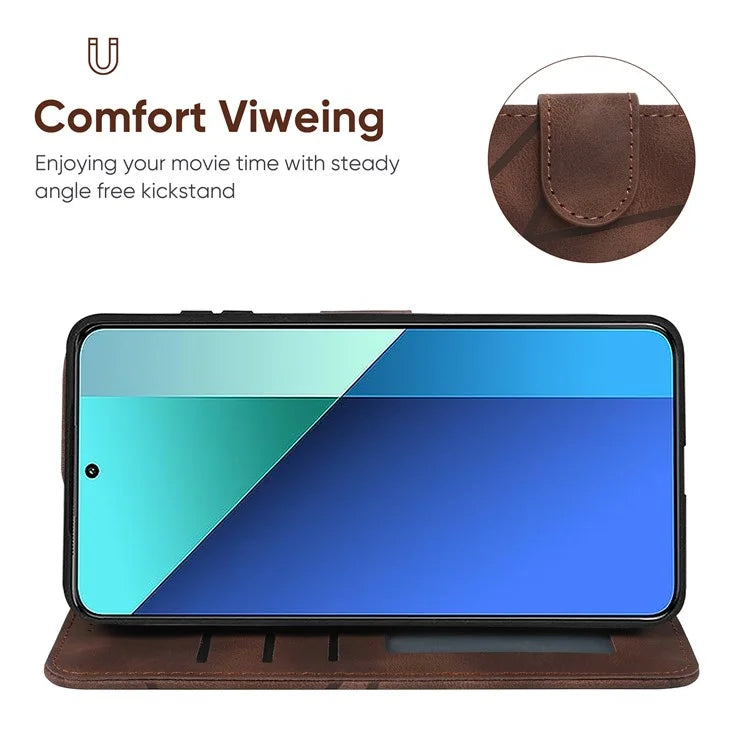 For Xiaomi Redmi Note 13 4G Case Line Pattern Leather Phone Cover Magnetic Clasp Stand