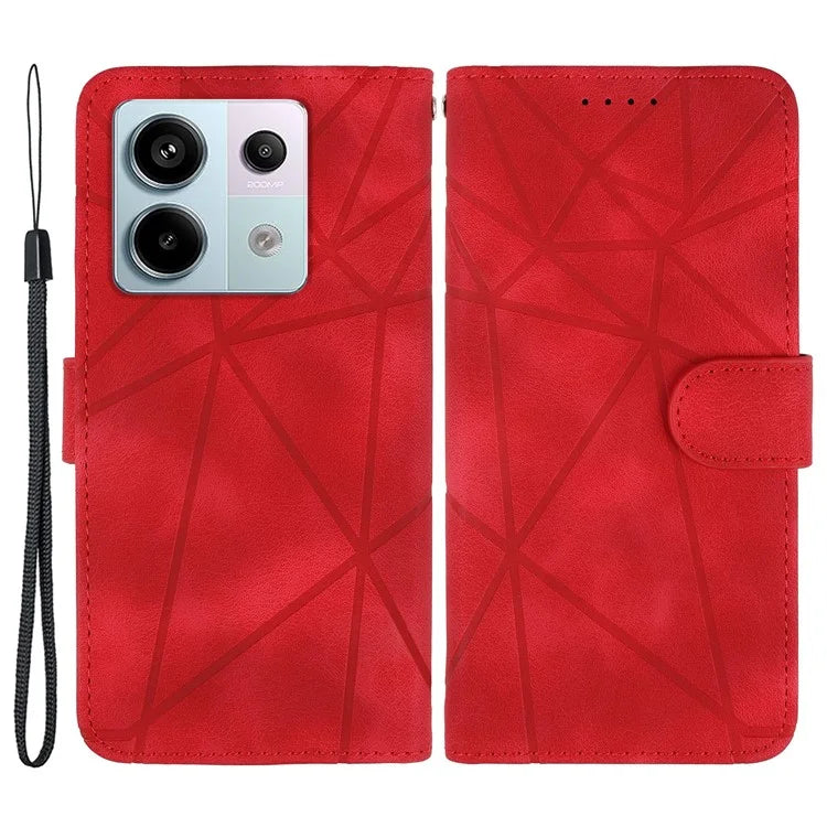 For Xiaomi Redmi Note 13 4G Case Line Pattern Leather Phone Cover Magnetic Clasp Stand
