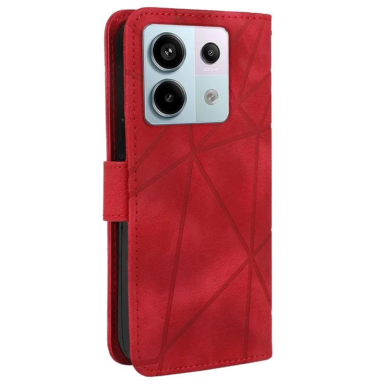 For Xiaomi Redmi Note 13 4G Case Line Pattern Leather Phone Cover Magnetic Clasp Stand