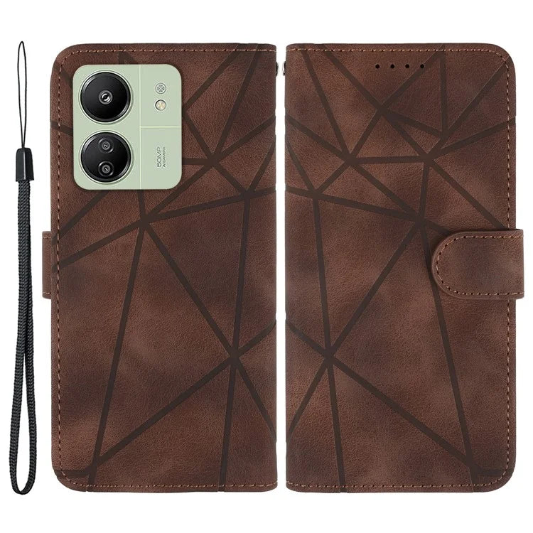 For Xiaomi Redmi 13C 4G / 13C 5G / Poco C65 4G Case Leather Line Pattern Flip Phone Cover