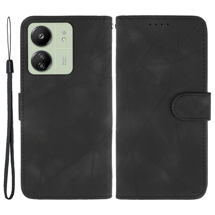 For Xiaomi Redmi 13C 4G / 13C 5G / Poco C65 4G Case Leather Line Pattern Flip Phone Cover