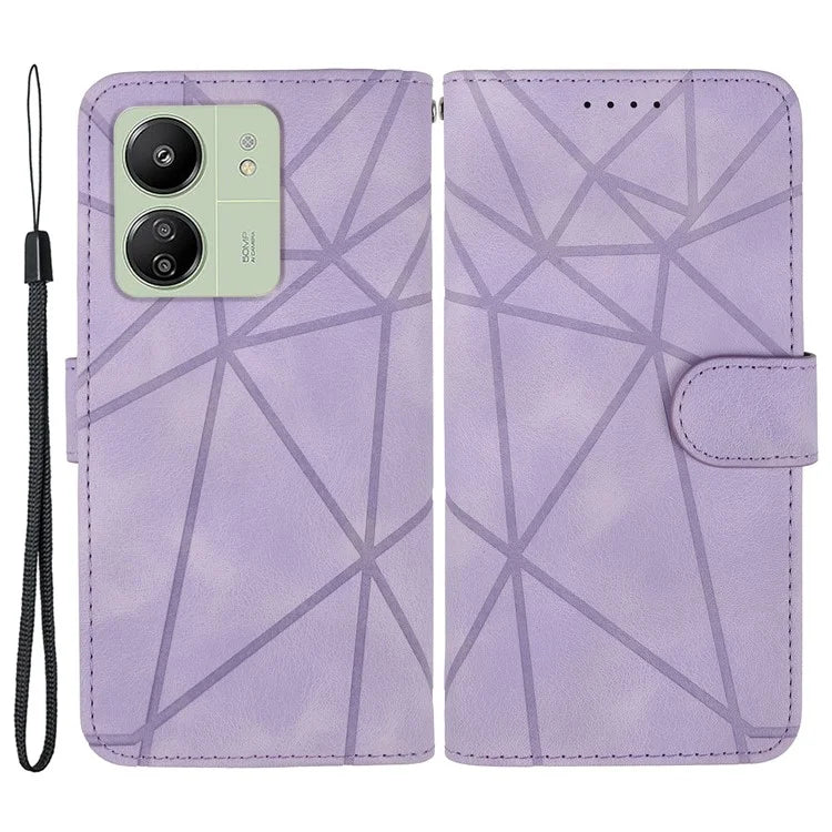 For Xiaomi Redmi 13C 4G / 13C 5G / Poco C65 4G Case Leather Line Pattern Flip Phone Cover
