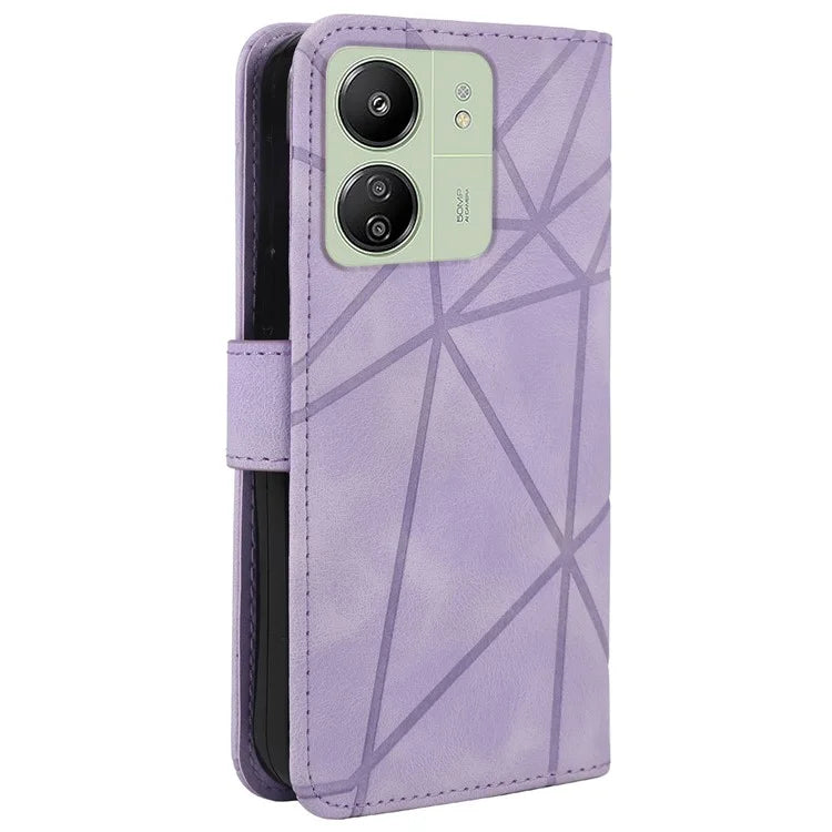 For Xiaomi Redmi 13C 4G / 13C 5G / Poco C65 4G Case Leather Line Pattern Flip Phone Cover