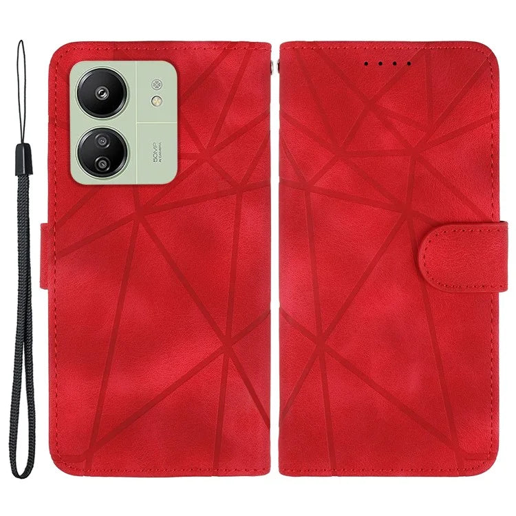 For Xiaomi Redmi 13C 4G / 13C 5G / Poco C65 4G Case Leather Line Pattern Flip Phone Cover