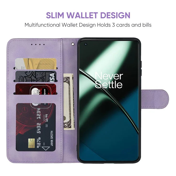 For OnePlus 11 5G Case Line Imprinted Wallet Leather Phone Cover