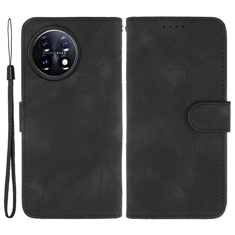 For OnePlus 11 5G Case Line Imprinted Wallet Leather Phone Cover