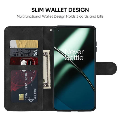 For OnePlus 11 5G Case Line Imprinted Wallet Leather Phone Cover
