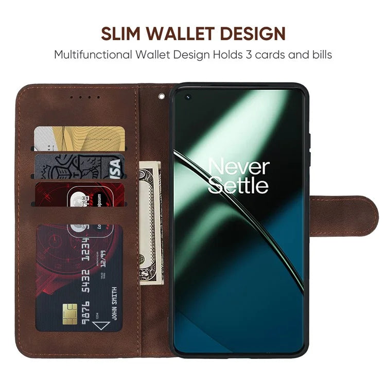 For OnePlus 11 5G Case Line Imprinted Wallet Leather Phone Cover