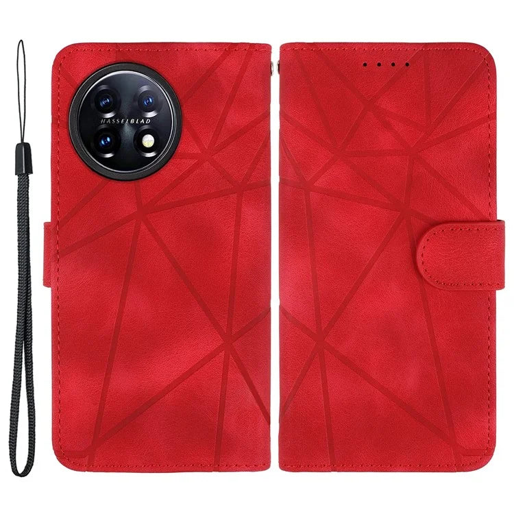 For OnePlus 11 5G Case Line Imprinted Wallet Leather Phone Cover