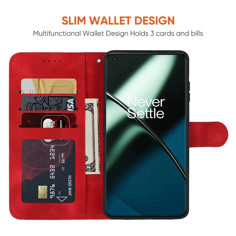 For OnePlus 11 5G Case Line Imprinted Wallet Leather Phone Cover