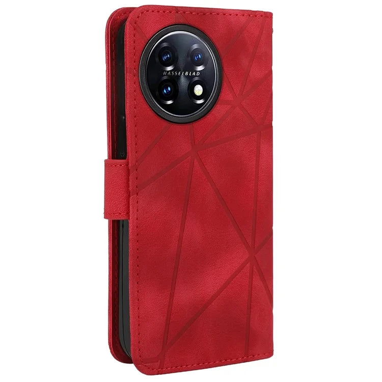 For OnePlus 11 5G Case Line Imprinted Wallet Leather Phone Cover
