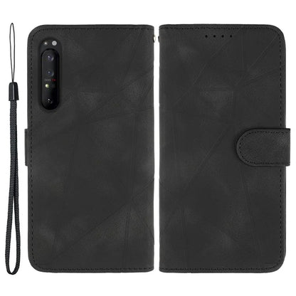 For Sony Xperia 1 IV 5G Case Line Pattern Leather Phone Cover Magnetic Clasp Stand