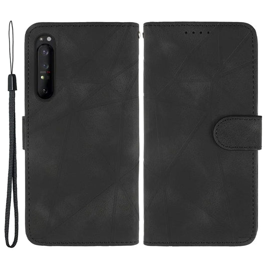 For Sony Xperia 1 IV 5G Case Line Pattern Leather Phone Cover Magnetic Clasp Stand