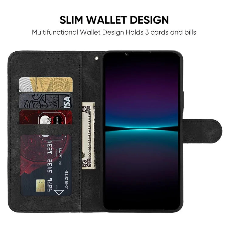 For Sony Xperia 1 IV 5G Case Line Pattern Leather Phone Cover Magnetic Clasp Stand