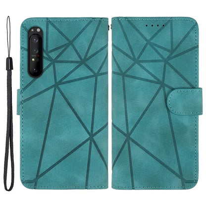 For Sony Xperia 1 IV 5G Case Line Pattern Leather Phone Cover Magnetic Clasp Stand