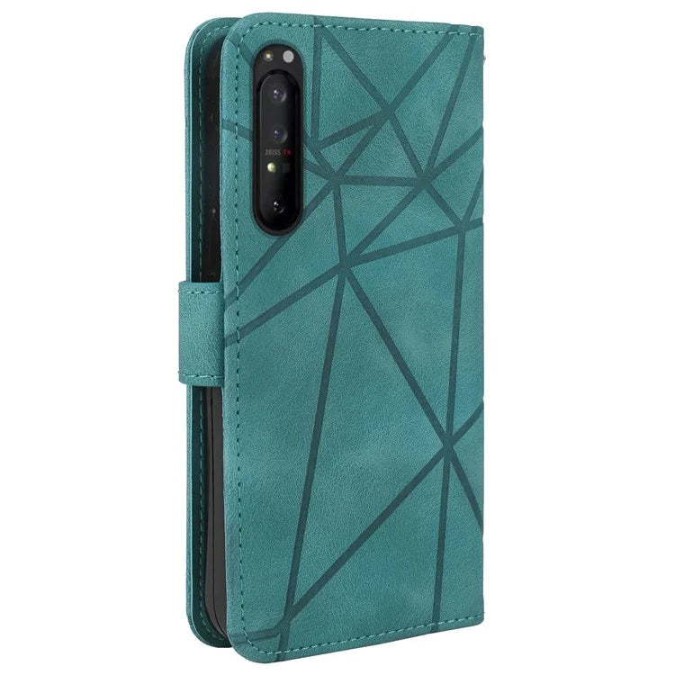 For Sony Xperia 1 IV 5G Case Line Pattern Leather Phone Cover Magnetic Clasp Stand