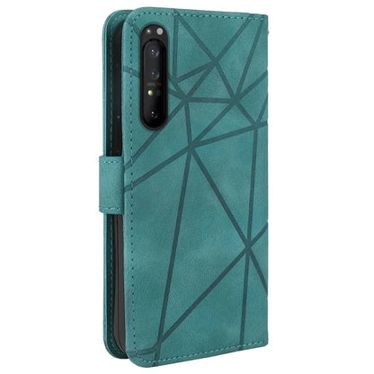 For Sony Xperia 1 IV 5G Case Line Pattern Leather Phone Cover Magnetic Clasp Stand