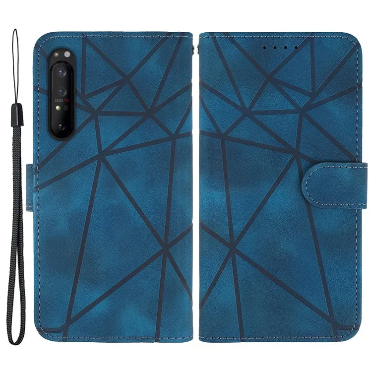 For Sony Xperia 1 IV 5G Case Line Pattern Leather Phone Cover Magnetic Clasp Stand