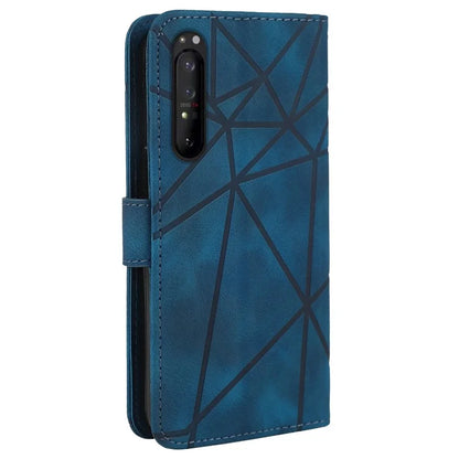 For Sony Xperia 1 IV 5G Case Line Pattern Leather Phone Cover Magnetic Clasp Stand