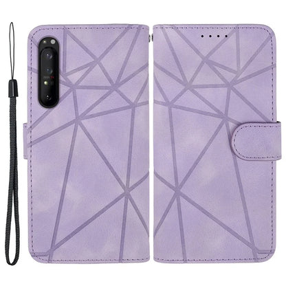 For Sony Xperia 1 IV 5G Case Line Pattern Leather Phone Cover Magnetic Clasp Stand
