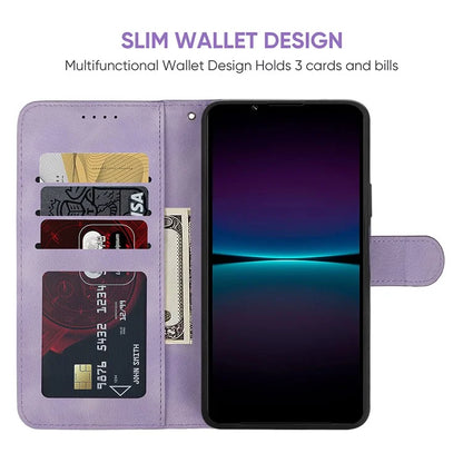 For Sony Xperia 1 IV 5G Case Line Pattern Leather Phone Cover Magnetic Clasp Stand