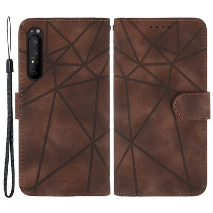 For Sony Xperia 1 IV 5G Case Line Pattern Leather Phone Cover Magnetic Clasp Stand