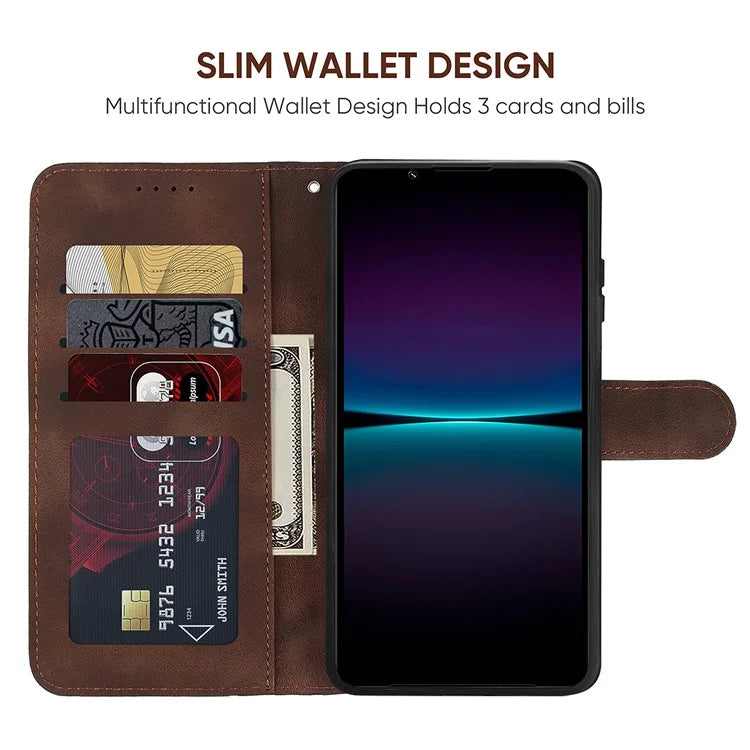 For Sony Xperia 1 IV 5G Case Line Pattern Leather Phone Cover Magnetic Clasp Stand