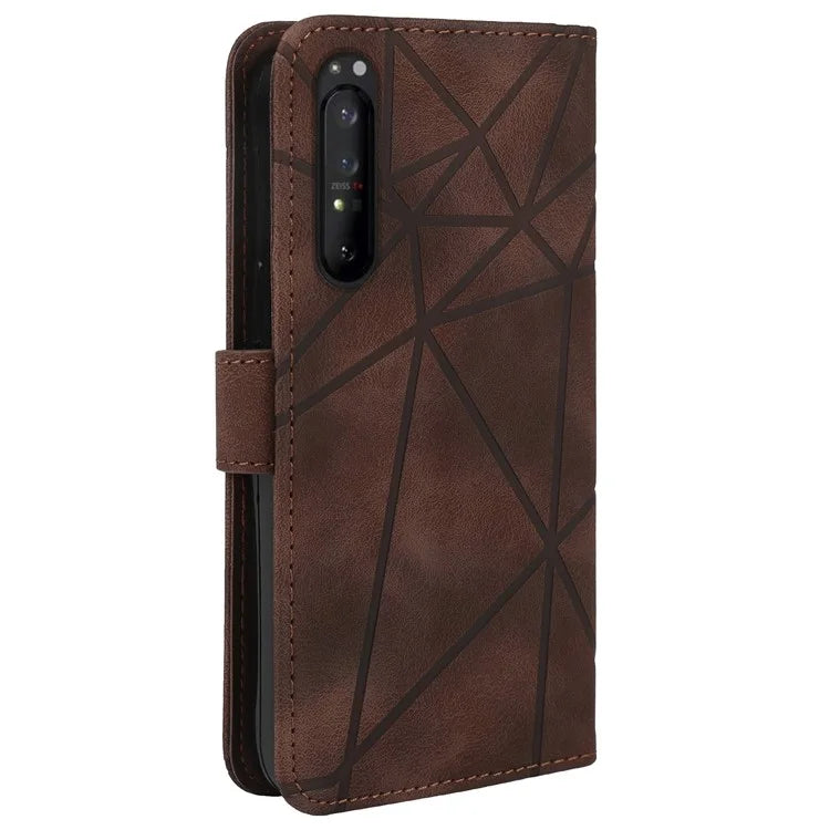 For Sony Xperia 1 IV 5G Case Line Pattern Leather Phone Cover Magnetic Clasp Stand