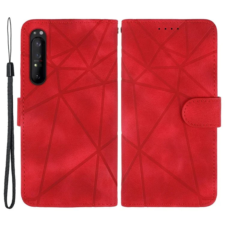For Sony Xperia 1 IV 5G Case Line Pattern Leather Phone Cover Magnetic Clasp Stand