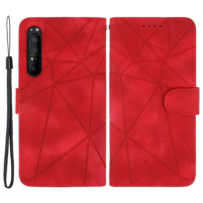 For Sony Xperia 1 IV 5G Case Line Pattern Leather Phone Cover Magnetic Clasp Stand
