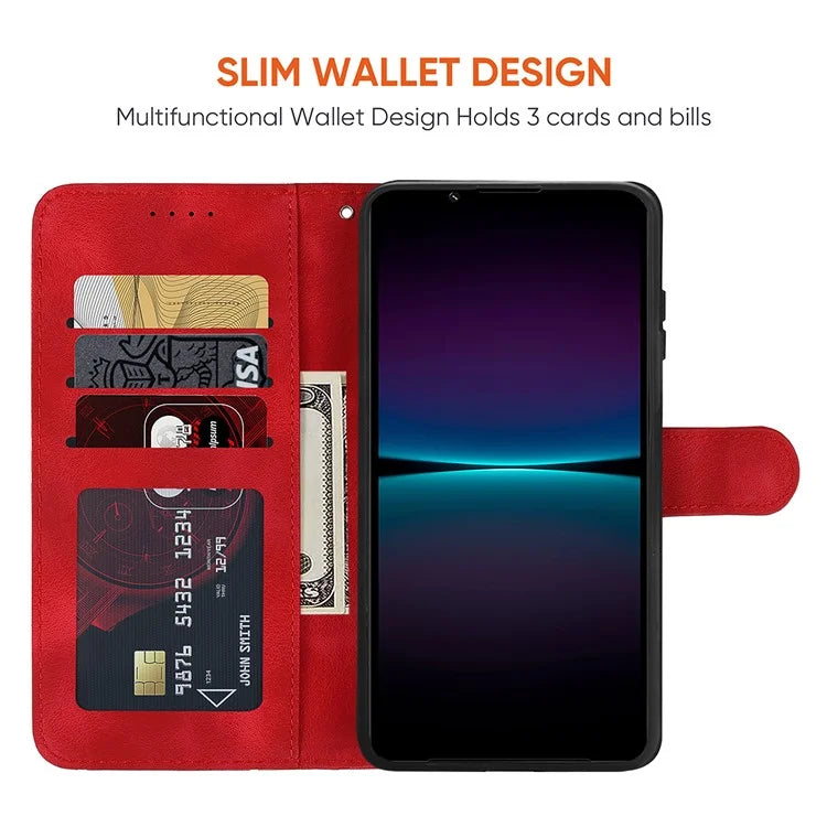 For Sony Xperia 1 IV 5G Case Line Pattern Leather Phone Cover Magnetic Clasp Stand