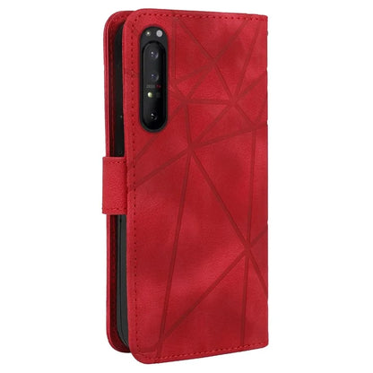 For Sony Xperia 1 IV 5G Case Line Pattern Leather Phone Cover Magnetic Clasp Stand