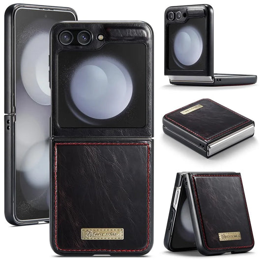 CASEME 003 Series For Samsung Galaxy Z Flip5 5G Case Leather Phone Cover Oil Wax Crazy Horse Texture