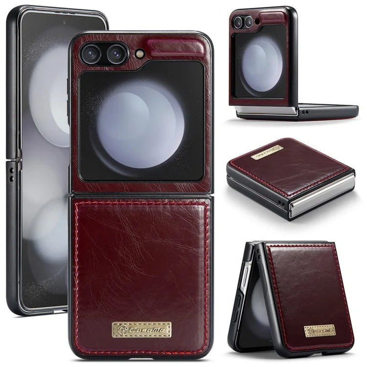 CASEME 003 Series For Samsung Galaxy Z Flip5 5G Case Leather Phone Cover Oil Wax Crazy Horse Texture