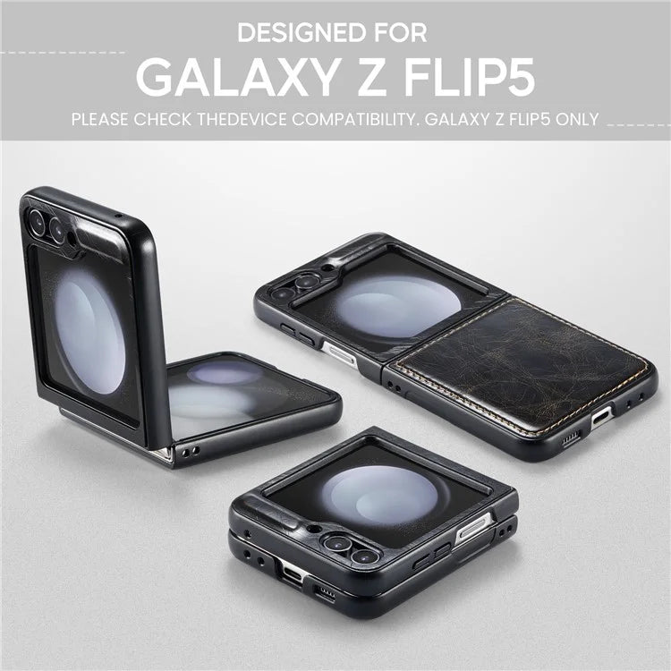 CASEME 003 Series For Samsung Galaxy Z Flip5 5G Case Leather Phone Cover Oil Wax Crazy Horse Texture