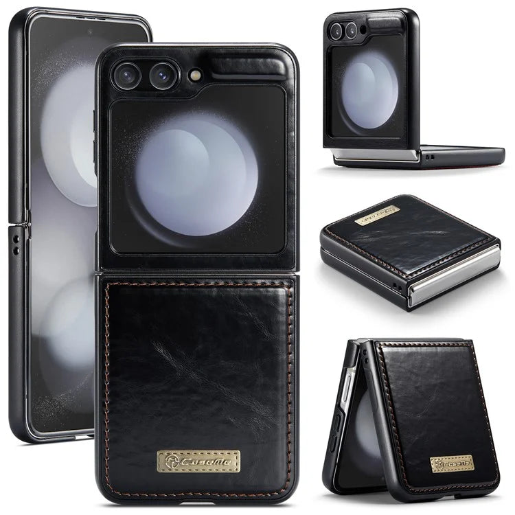CASEME 003 Series For Samsung Galaxy Z Flip5 5G Case Leather Phone Cover Oil Wax Crazy Horse Texture